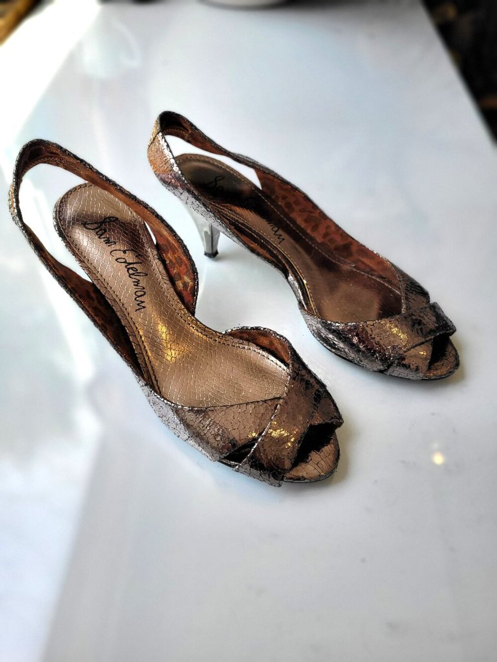 Sam Edelman Metallic Bronze Slingback Mid-Heel Shoe Size 7.5